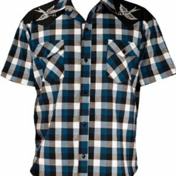 Rocksteady plaid skeleton sparrows rockabilly punk button down - Picture 4 of 4